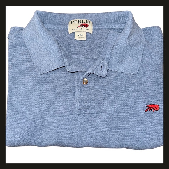 Perlis Crawfish Logo Polo Shirt XXL Blue Heather Short Sleeve Cotton Mens EUC - Picture 8 of 11